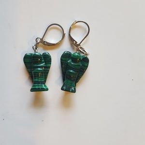 Genuine Handcarved Angel  Malacite Earrings